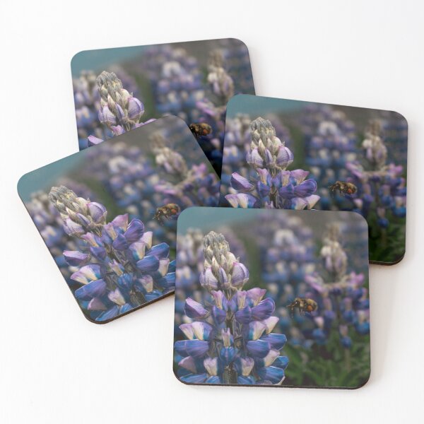 Item preview, Bumblebee Approaching Purple Lupine False Pass Alaska Photography designed and sold by Elwynn WildLight Photography.
