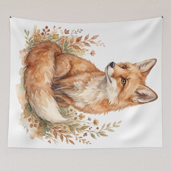 Item preview, Fox Watercolor Illustration - Wildflower Woodland Animal Art designed and sold by RubisLeaf.
