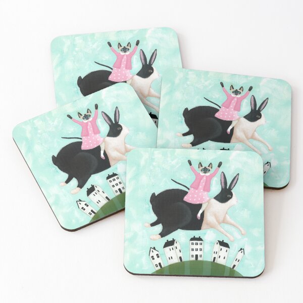 Item preview, Siamese Cat and Hopping Rabbit designed and sold by KilkennyCat Art.