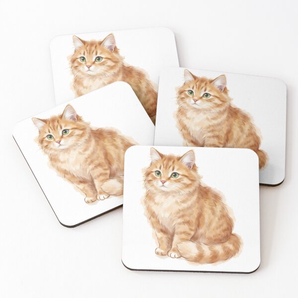Item preview, Ginger Cat Watercolor Art - Fluffy Orange Tabby Kitten Portrait designed and sold by RubisLeaf.