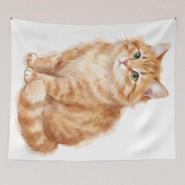 Item preview, Ginger Cat Watercolor Art - Fluffy Orange Tabby Kitten Portrait designed and sold by RubisLeaf.