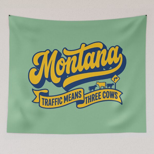 Item preview, Vintage Montana Retro Baseball Script Slogan Traffic Means Three Cows designed and sold by Cozy-Old-Pub.