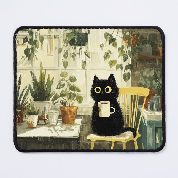 Item preview, Black Cat Morning Ritual – Quiet Moment with a Cup designed and sold by Erika Kaisersot.