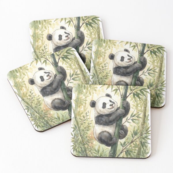 Item preview, Panda Watercolor Art - Cute Giant Panda Climbing Bamboo Forest designed and sold by RubisLeaf.