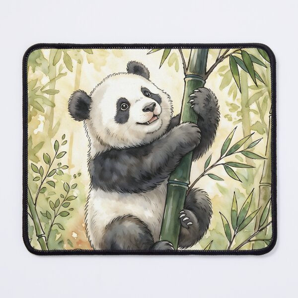 Item preview, Panda Watercolor Art - Cute Giant Panda Climbing Bamboo Forest designed and sold by RubisLeaf.