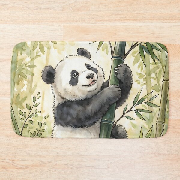 Item preview, Panda Watercolor Art - Cute Giant Panda Climbing Bamboo Forest designed and sold by RubisLeaf.