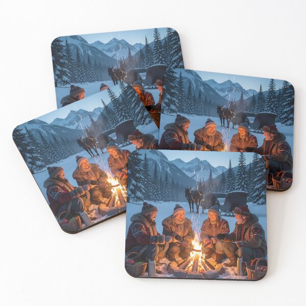 Item preview, Cozy Winter Campfire Gathering Beneath Silent Alpine Peaks designed and sold by ArtaFutura.
