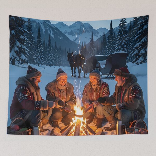 Item preview, Cozy Winter Campfire Gathering Beneath Silent Alpine Peaks designed and sold by ArtaFutura.