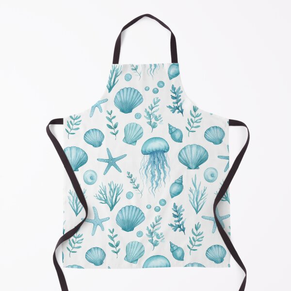 Item preview, Watercolor blue seashells, starfish, jellyfish on white background designed and sold by AnnaHolyph.