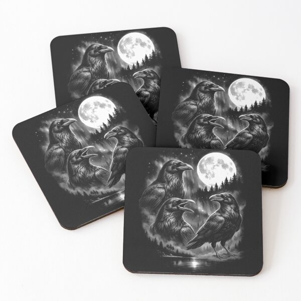 Item preview, Vintage Three Black Birds Crow Howling Moon  designed and sold by WSTRap.