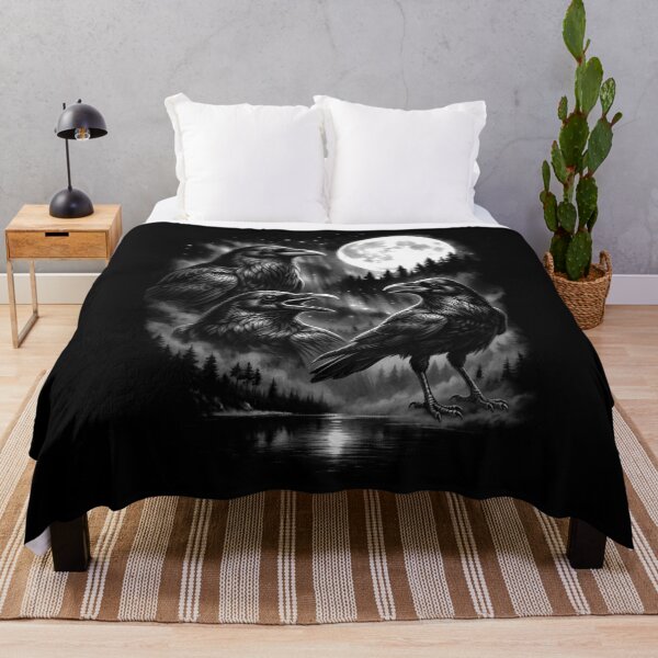 Item preview, Vintage Three Black Birds Crow Howling Moon designed and sold by WSTRap.
