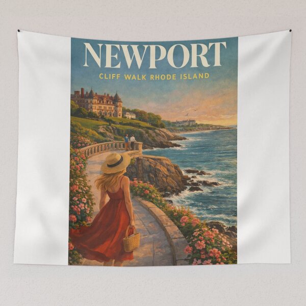 Item preview, Newport Cliff Walk Coastal Path with Bellevue Avenue Mansions and Atlantic Views designed and sold by Places On Earth.