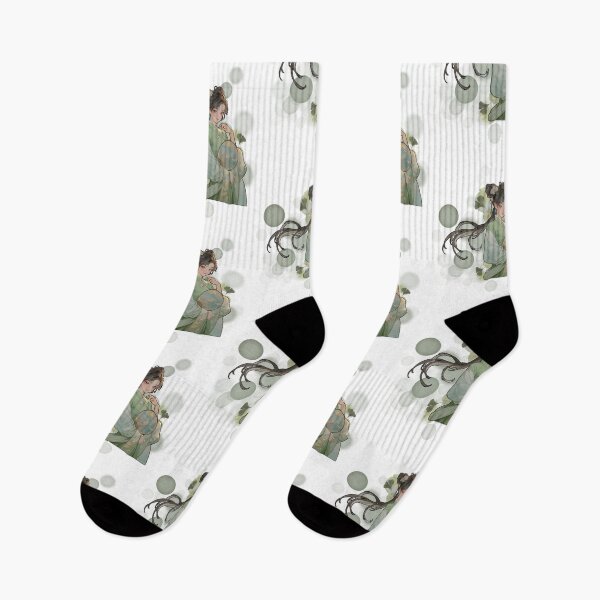 Item preview, Woman in Japanese Style in Green Tones - Kawaii Illustration designed and sold by iamKRUK.