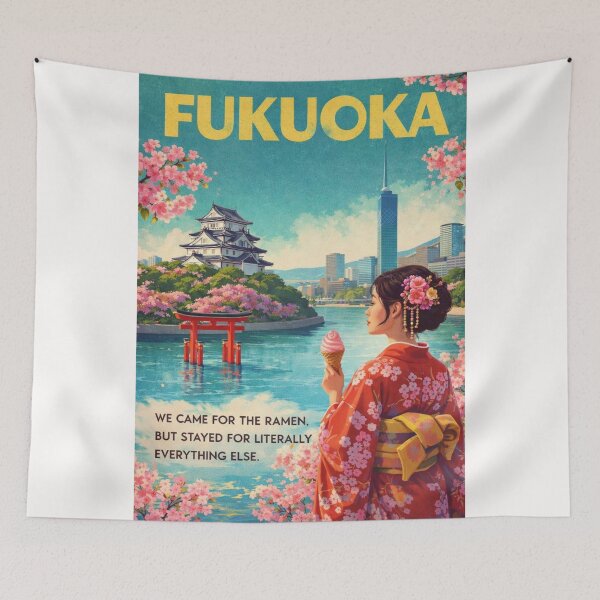 Item preview, Fukuoka Skyline with Fukuoka Castle, Naka River, and Fukuoka Tower designed and sold by Places On Earth.