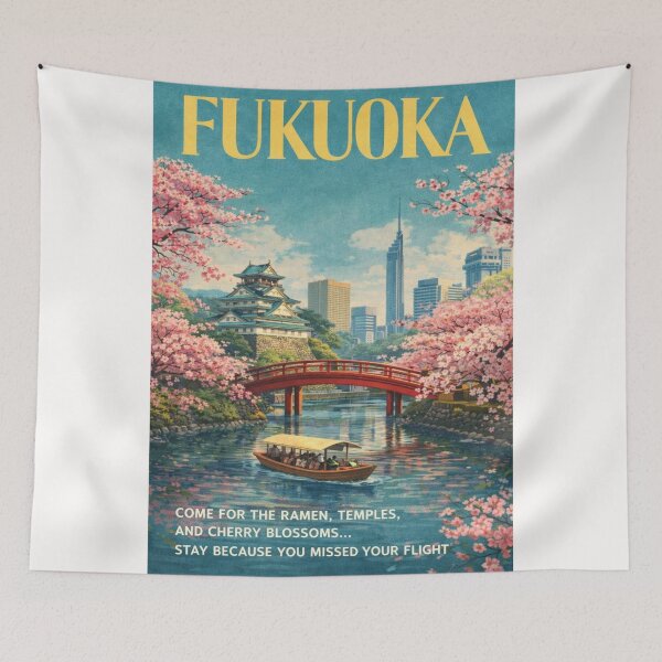 Item preview, Fukuoka Cherry Blossom Canal with Fukuoka Castle and Hakata Skyline designed and sold by Places On Earth.