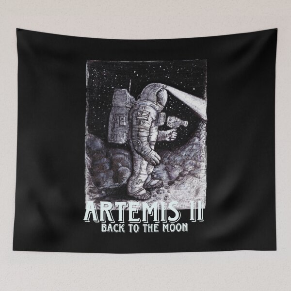 Item preview, Artemis II Moon Mission - Astronaut Silhouette & Galaxy Flag Digital Art designed and sold by Yasmine Mohammed.