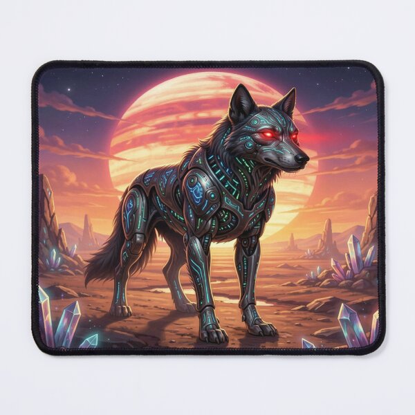 Item preview, Cybernetic Wolf Warrior in a Mystic Sci‑Fi Crystal Landscape designed and sold by FotoworldEdel.