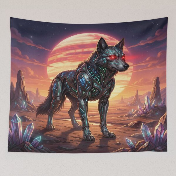 Item preview, Cybernetic Wolf Warrior in a Mystic Sci‑Fi Crystal Landscape designed and sold by FotoworldEdel.