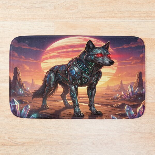 Item preview, Cybernetic Wolf Warrior in a Mystic Sci‑Fi Crystal Landscape designed and sold by FotoworldEdel.