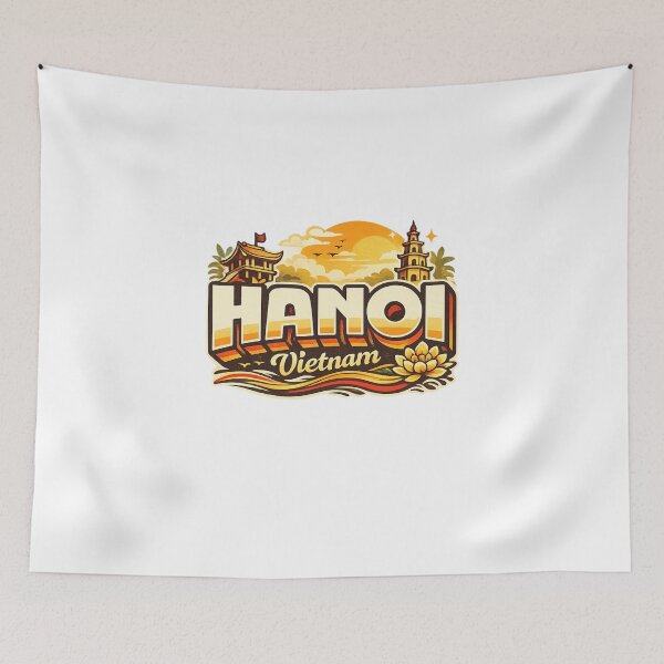 Item preview, Hanoi Vietnam Skyline with Hoan Kiem Lake and One Pillar Pagoda designed and sold by Aryabek.