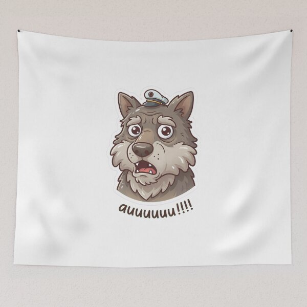 Item preview,   Funny Howling Wolf Mascot – Cute Cartoon Auuu Design Sticker designed and sold by Dospart.