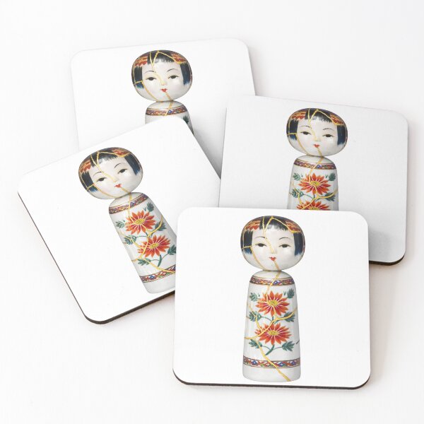 Item preview, Kutani Kokeshi: Gold Kintsugi & Crimson Mums - 九谷焼金継ぎこけし「再誕」 designed and sold by NYAO-YUUKI.