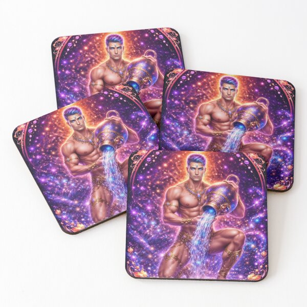 Item preview, Aquarius Zodiac God - Cosmic Aquarius Man Pouring Water with Glowing Symbol designed and sold by David Brookes Digital.