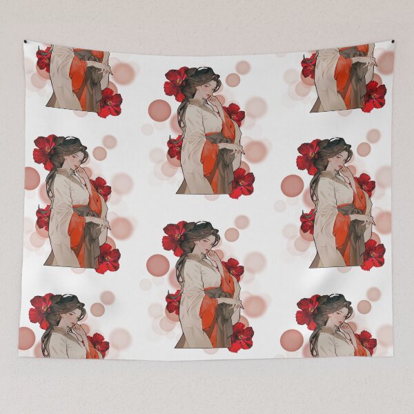 Item preview, Woman in Japanese Style in Red Tones - Kawaii Illustration designed and sold by iamKRUK.