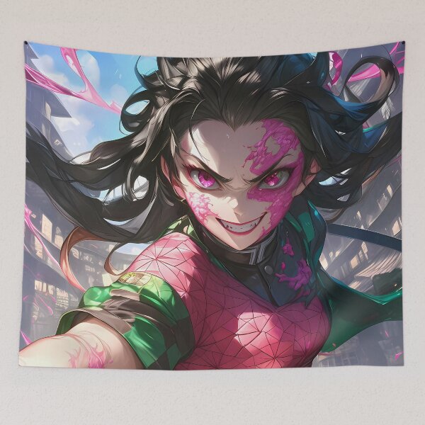 Item preview, Daki Demon Slayer Pink Energy Waifu City Lights Portrait designed and sold by riadjamai.