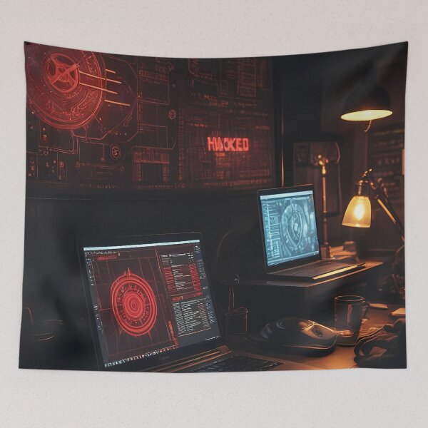Item preview, Midnight Cyber Workspace Glowing With Breach Warning Shadows designed and sold by ArtaFutura.