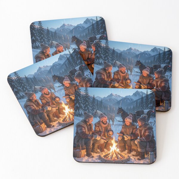 Item preview, Snowy Tatra Mountain Campfire Evening With Sleighside Fireside Laughter designed and sold by ArtaFutura.
