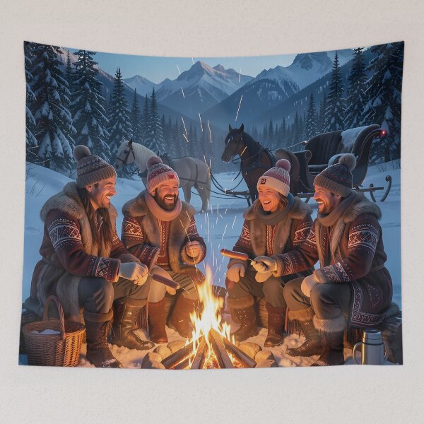 Item preview, Snowy Tatra Mountain Campfire Evening With Sleighside Fireside Laughter designed and sold by ArtaFutura.