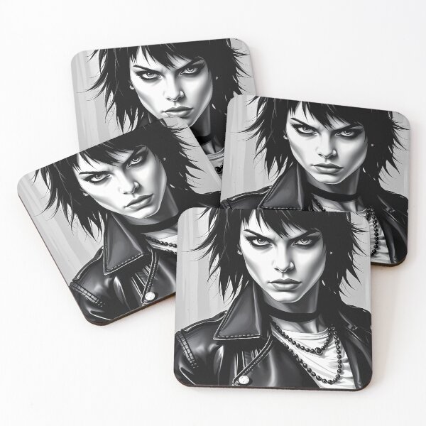 Item preview, Monochrome Punk Icon With Fierce Midnight Rebel Gaze designed and sold by ArtaFutura.