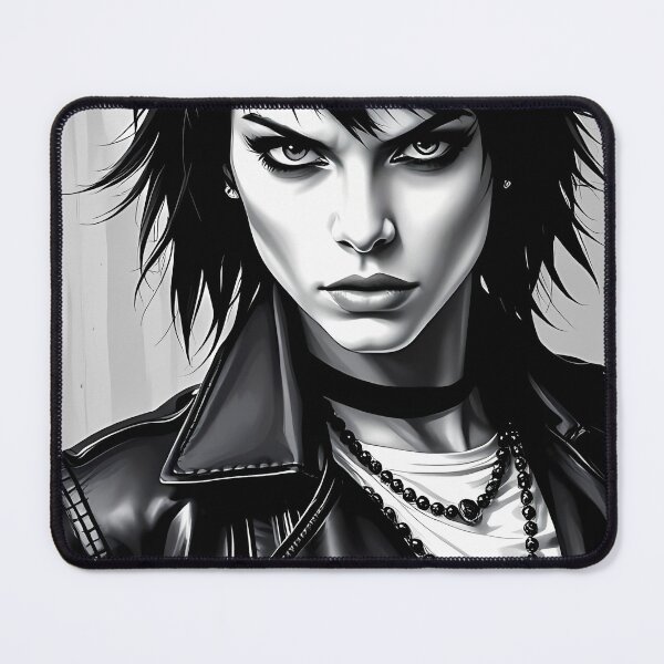 Item preview, Monochrome Punk Icon With Fierce Midnight Rebel Gaze designed and sold by ArtaFutura.