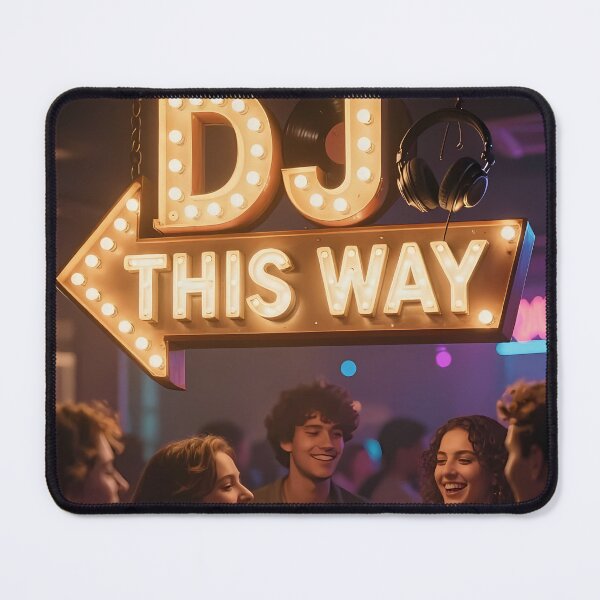 Item preview, Neon DJ Sign Glowing Above Midnight Party Crowd designed and sold by ArtaFutura.