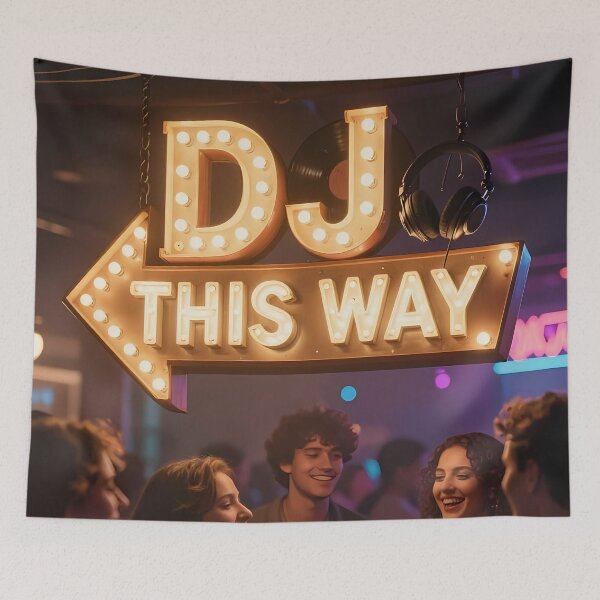 Item preview, Neon DJ Sign Glowing Above Midnight Party Crowd designed and sold by ArtaFutura.