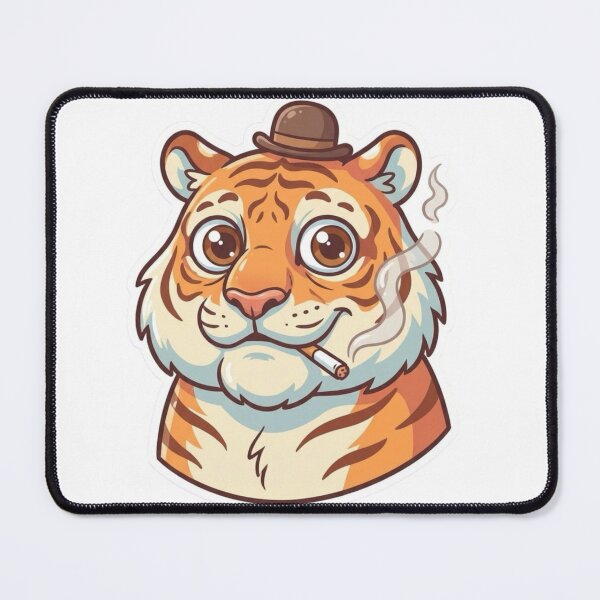 Item preview, Cute Old Tiger Mascot Smoking – Funny Cartoon Animal Sticker designed and sold by Dospart.