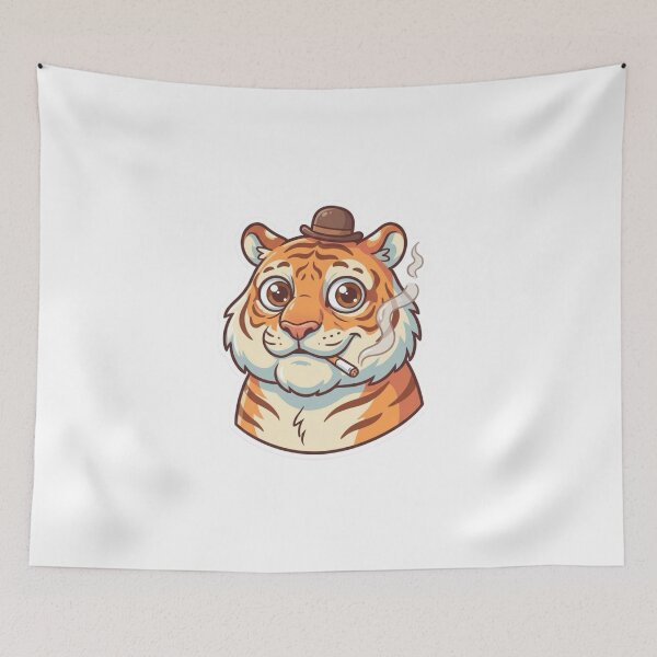 Item preview, Cute Old Tiger Mascot Smoking – Funny Cartoon Animal Sticker designed and sold by Dospart.