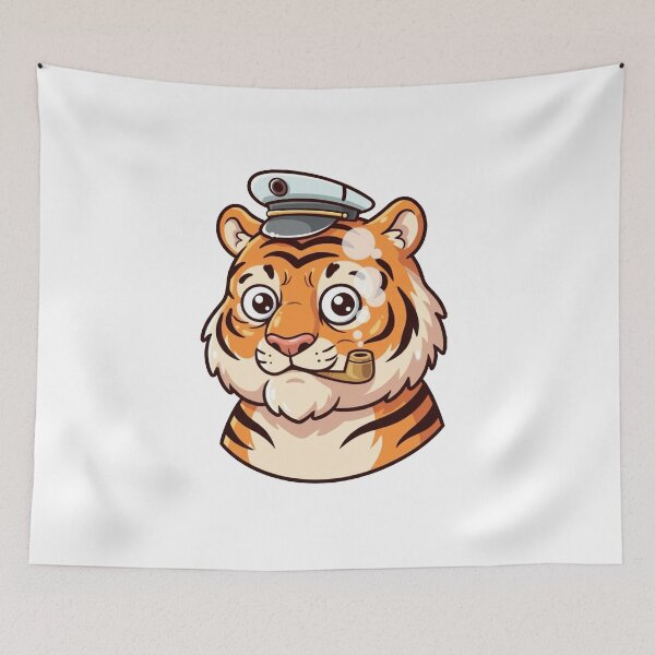 Item preview, Cute Old Tiger Mascot Smoking – Funny Cartoon Animal Sticker designed and sold by Dospart.