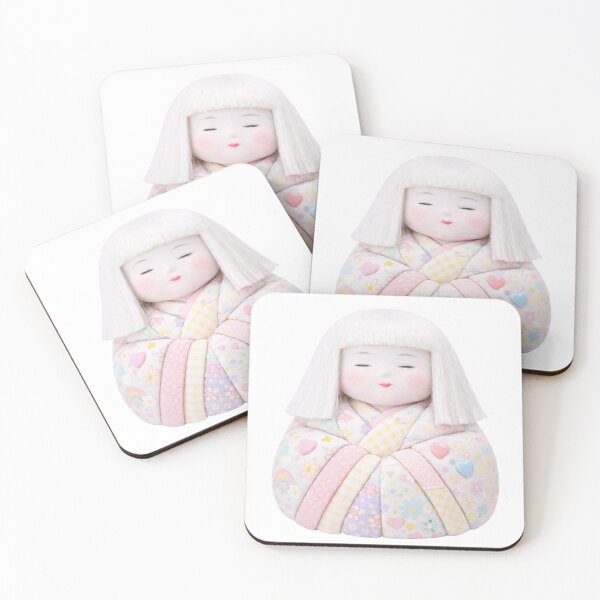 Item preview, Kimekomi Doll: Silver Hair & Pastel Gingham - 木目込み人形「白銀綿菓子」 designed and sold by NYAO-YUUKI.