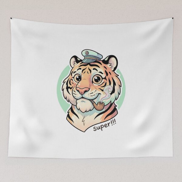 Item preview,  Cute Old Tiger Mascot Smoking – Funny Cartoon Animal Sticker designed and sold by Dospart.