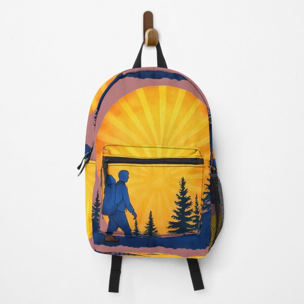 Artikelvorschau, Wanderabenteuer-Silhouette bei Sonnenuntergang – Kunst für Naturforscher und Rucksacktouristen für Outdoor-Liebhaber entworfen und verkauft von ChenEngEng.