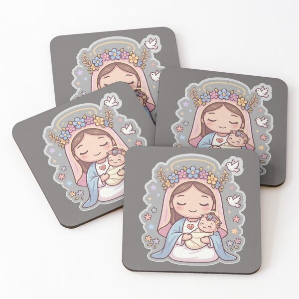Item preview, Kawaii Virgin Mary & Baby Jesus - Cute Catholic Floral Art designed and sold by Jaroslaw-S.