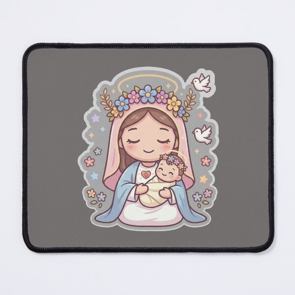 Item preview, Kawaii Virgin Mary & Baby Jesus - Cute Catholic Floral Art designed and sold by Jaroslaw-S.