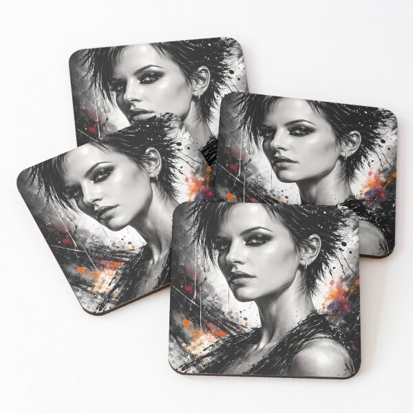 Item preview, Monochrome Punk Muse With Ink Splashed Rebel Grace designed and sold by ArtaFutura.