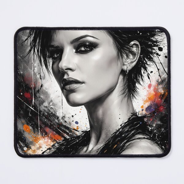 Item preview, Monochrome Punk Muse With Ink Splashed Rebel Grace designed and sold by ArtaFutura.