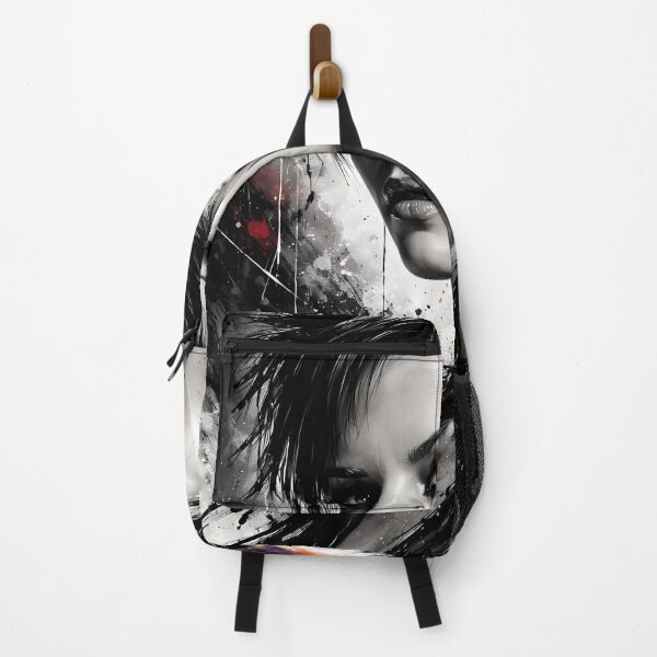 Item preview, Monochrome Punk Muse With Ink Splashed Rebel Grace designed and sold by ArtaFutura.
