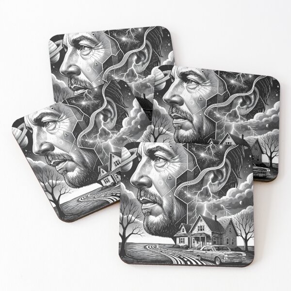 Item preview, Monochrome Cosmic Portrait Above a Winding Thunder Road designed and sold by ArtaFutura.
