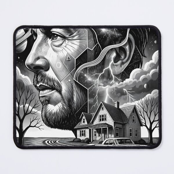 Item preview, Monochrome Cosmic Portrait Above a Winding Thunder Road designed and sold by ArtaFutura.
