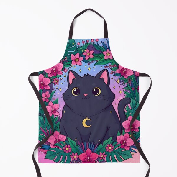 Item preview, Kawaii Mystic Black Cat with Tropical Flowers – Cute Magical Kitty Art designed and sold by Good Vibes .